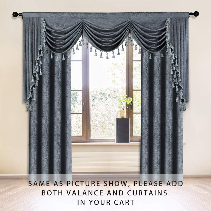 ELKCA Grey Chenille Window Curtains Valance for Living Room Curtain Waterfall Valance for Bedroom (W79 Inch, 1 Panel) - Image 2